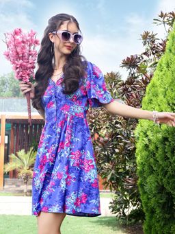 Sera - Blue Premium Modal Fit & Flared Button Down Dress