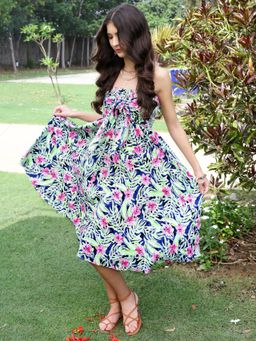 Sera - Navy Blue Smocked Beach Dress