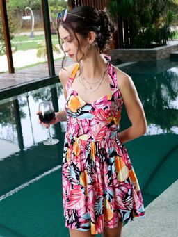 Sera - Black Stretchable Viscose Halter Neck Mini Dress