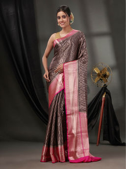 CHARUKRITI - Black Blended Silk Handwoven Saree with Woven Zari Designs & Unstitched Blouse