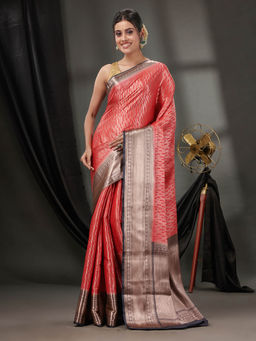 CHARUKRITI - Red Blended Silk Handwoven Saree with Woven Zari Designs & Unstitched Blouse