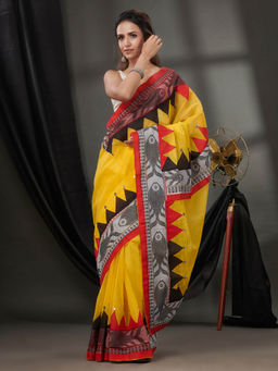 CHARUKRITI - Yellow Resham Kota Handwoven Saree without Blouse & Fish Borders