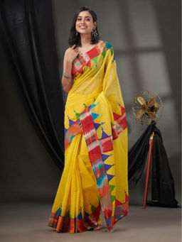 CHARUKRITI - Yellow Resham Kota Handwoven Saree without Blouse & Sambalpuri Borders