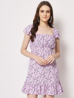 Trend Arrest - Lilac Floral Back Tie-Up Detail Dress