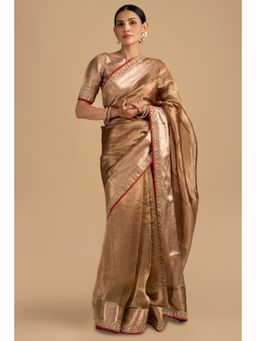 Zal from Benaras - Copper Shaded Pure Tissue Silk Banarasi Handloom Saree with Stitched Blouse