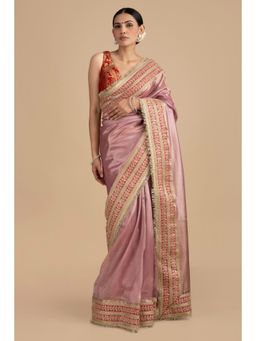 Zal from Benaras - Pastel Pink Pure Tissue Silk Banarasi Handwork Saree with Stitched Blouse