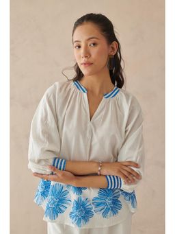 ROHO - Womens Cotton Floral White Top