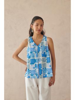 ROHO - Womens Cotton Checks Blue Top