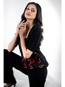 Naav - Womens Cotton Blend Sequined Black Top