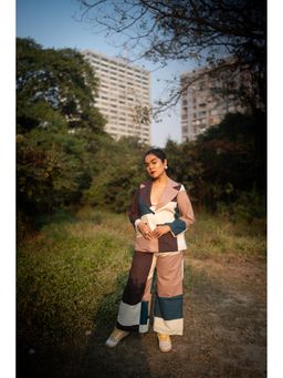 House of Surkh - Womens Cotton Colorblock Multi-Color Jacket with Trouser