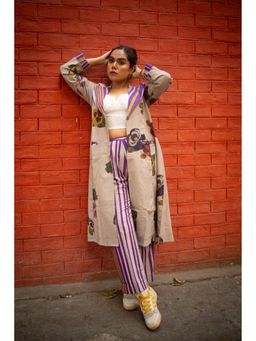 House of Surkh - Womens Cotton Printed Beige Jacket with Trouser