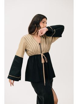 Naav - Womens Denim Colorblock Multi-Color Top