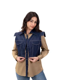 Naav - Womens Cotton Colorblock Blue Shirt