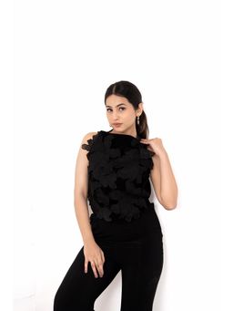 Naav - Womens Cotton Blend Floral Black Top