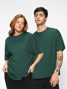 Bewakoof - Unisex Green Solid Loose T-shirt