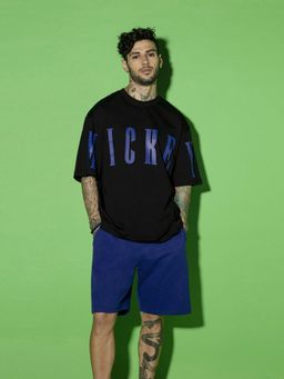 Bewakoof - Official Disney Men's Black Mickey Move Graphic Printed Oversized T-shirt