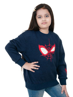 DDOUDDOU - Navy Blue Printed Soft and Comfortable Round Neck Full Sleeve Sweatshirt