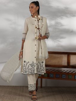 Libas - Off White Floral Hem Embroidered Kurta with Pant & Dupatta (Set of 3)