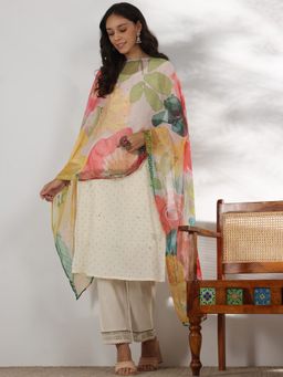 Libas - Off White Motifs Printed Kurta with Pant & Dupatta (Set of 3)