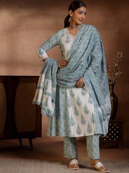 Libas - Off White Pure Cotton Printed Kurta sets for Women