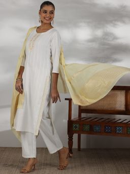 Libas - Off White Cotton Blend Yoke Design Kurta Sets for Women