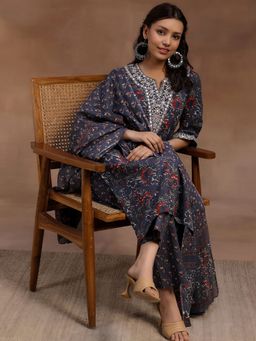 Libas - Grey Pure Cotton Printed Kurta Sets for Women