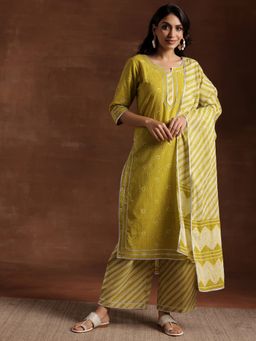 Libas - Olive Pure Cotton Printed Kurta Sets for Women