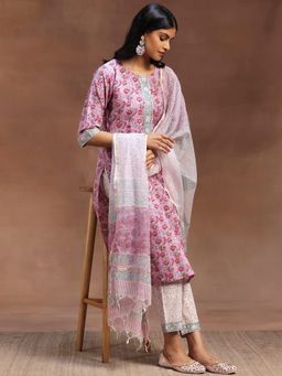 Libas - Pink Pure Cotton Printed Kurta Sets for Women
