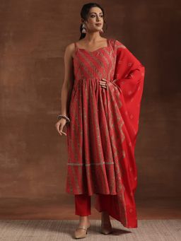Libas - Red Silk Blend Printed Kurta Sets for Women