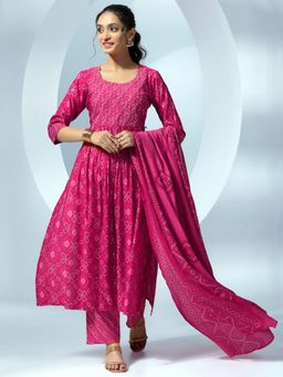 Libas - Pink Silk Blend Printed Kurta Sets for Women