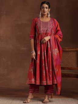 Libas - Red Silk Blend Printed Kurta Sets for Women
