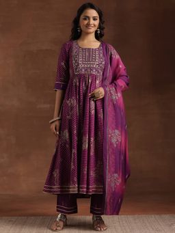 Libas - Purple Silk Blend Printed Kurta Sets for Women