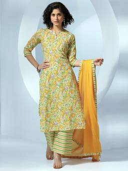 Libas - Off White Pure Cotton Printed Kurta sets for Women
