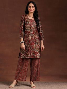 Libas - Maroon Silk Blend Printed Kurta Sets for Women