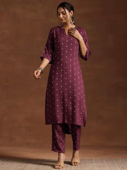 Libas - Burgundy Cotton Blend Woven Design Kurta Sets for Women