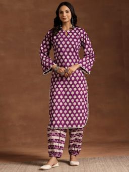 Libas - Purple Pure Cotton Printed Kurta Sets for Women