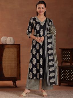 Libas - Black Pure Cotton Printed Kurta Sets for Women