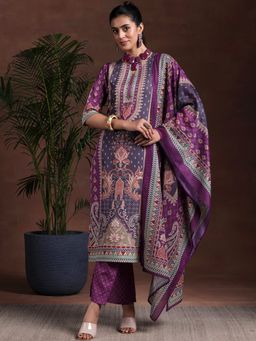 Libas - Purple Poly Crepe Printed Kurta Sets for Women