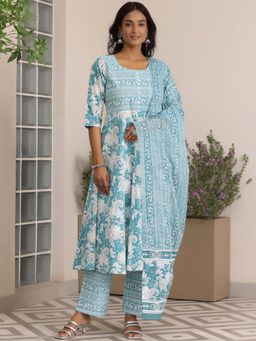 Libas - Blue Pure Cotton Printed Kurta Sets for Women