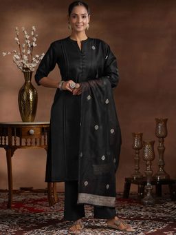 Libas - Black Cotton Blend Solid Kurta Sets for Women