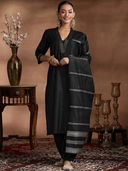 Libas - Black Cotton Blend Solid Kurta Sets for Women