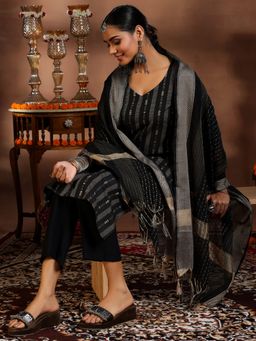 Libas - Black Cotton Blend Woven Design Kurta Sets for Women