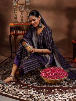 Libas - Purple Cotton Blend Woven Design Kurta Sets for Women