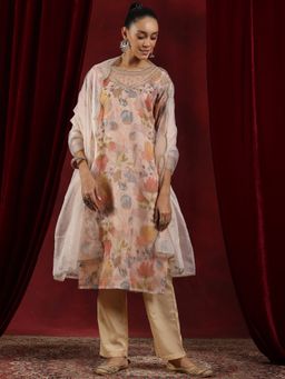 Libas - Peach Organza Printed Kurta Sets for Women