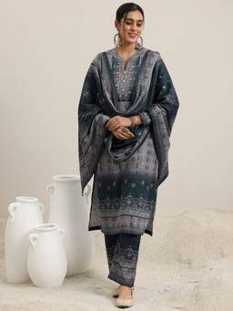 Libas - Grey Wool Blend Printed Kurta Sets for Women