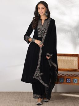 Libas - Black Velvet Yoke Design Kurta Sets for Women