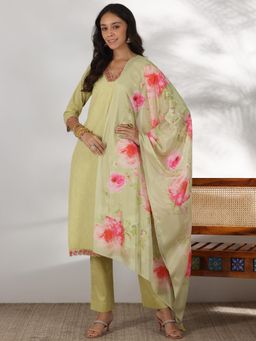 Libas - Green Pure Cotton Embroidered Kurta Sets for Women