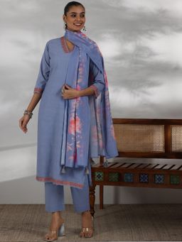 Libas - Blue Pure Cotton Embroidered Kurta Sets for Women