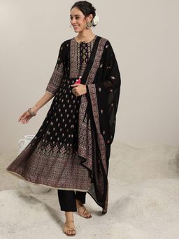 Libas - Black Georgette Printed Kurta Sets for Women