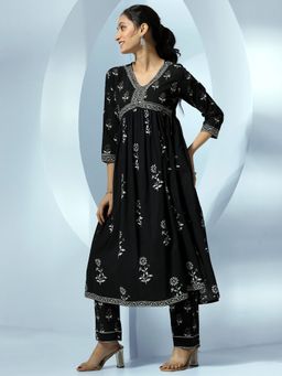 Libas - Black Pure Cotton Printed Kurta Sets for Women